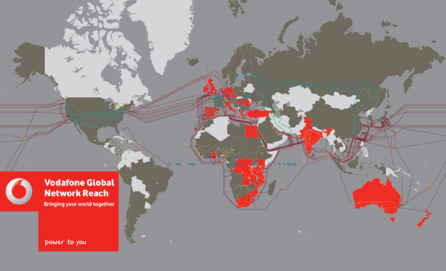 Vodafone Network map in 2013. Vodafone is one of the companies that came out of the privatization of British Post and Telegraph..