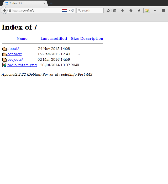 the same website displayed through the browser just using Apache mod_autoindex
